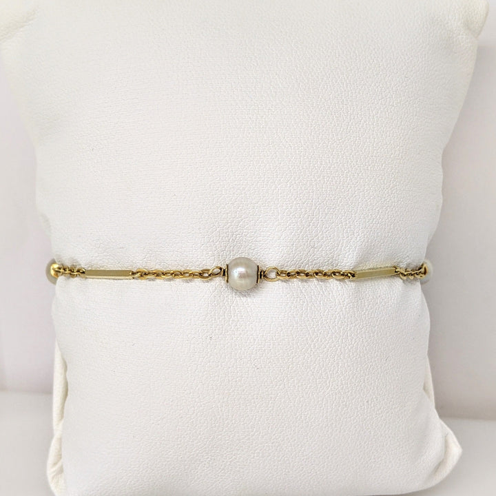 14K PEARL ROUND (4) 5MM GOLD LINK ESTATE BRACELET 2.7 GRAMS