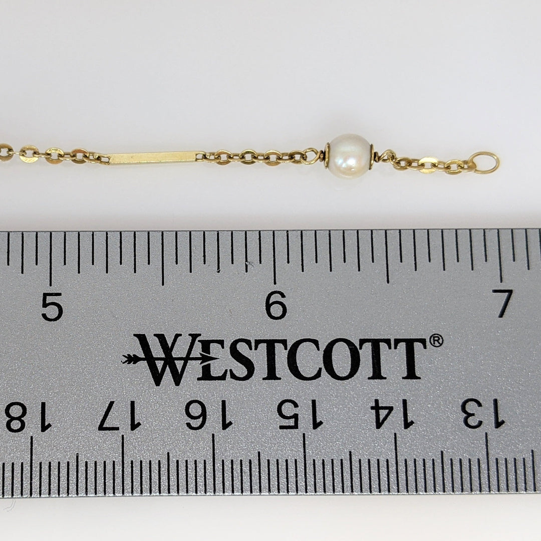 14K PEARL ROUND (4) 5MM GOLD LINK ESTATE BRACELET 2.7 GRAMS
