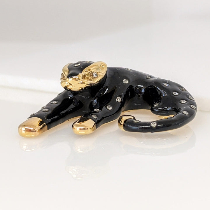 14K BLACK PANTHER WITH MELEE ESTATE SLIDE PENDANT 3.6 GRAMS