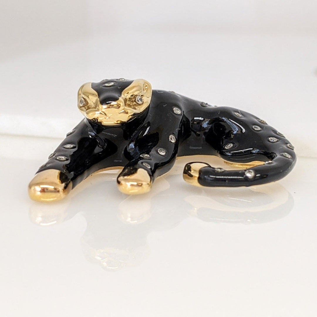 14K BLACK PANTHER WITH MELEE ESTATE SLIDE PENDANT 3.6 GRAMS