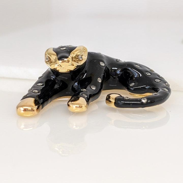 14K BLACK PANTHER WITH MELEE ESTATE SLIDE PENDANT 3.6 GRAMS