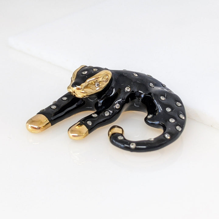 14K BLACK PANTHER WITH MELEE ESTATE SLIDE PENDANT 3.6 GRAMS