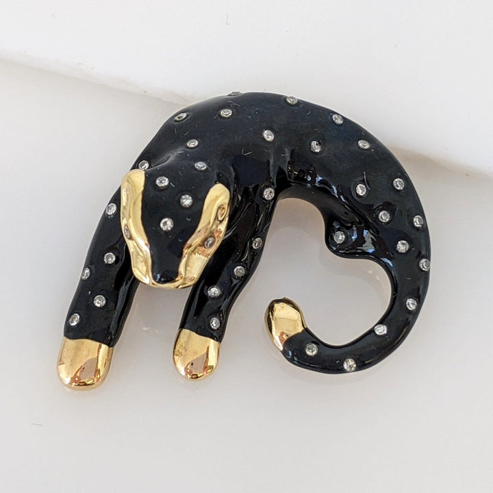 14K BLACK PANTHER WITH MELEE ESTATE SLIDE PENDANT 3.6 GRAMS