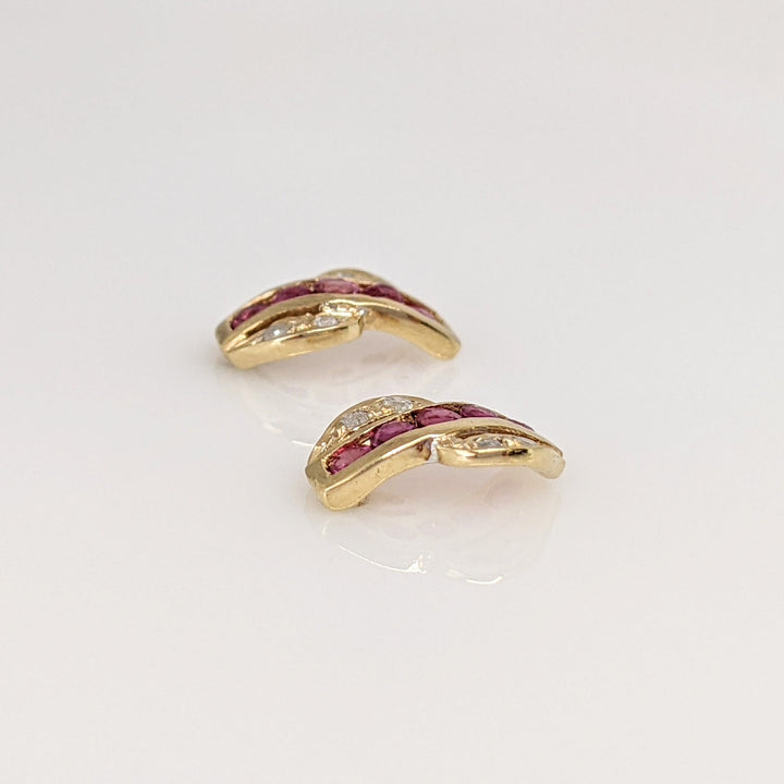 14K RUBY ROUND (10) 1.5MM WITH MELEE ESTATE EARRINGS 0.9 GRAMS