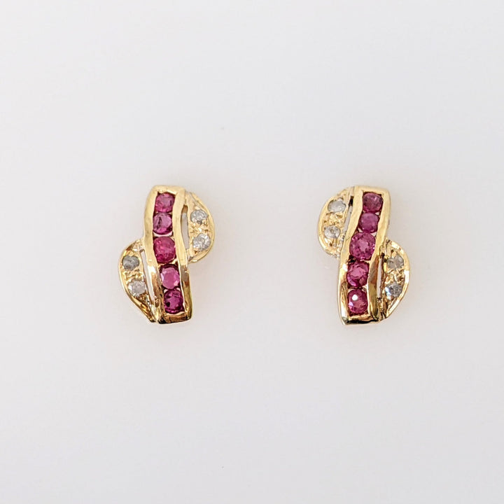 14K RUBY ROUND (10) 1.5MM WITH MELEE ESTATE EARRINGS 0.9 GRAMS