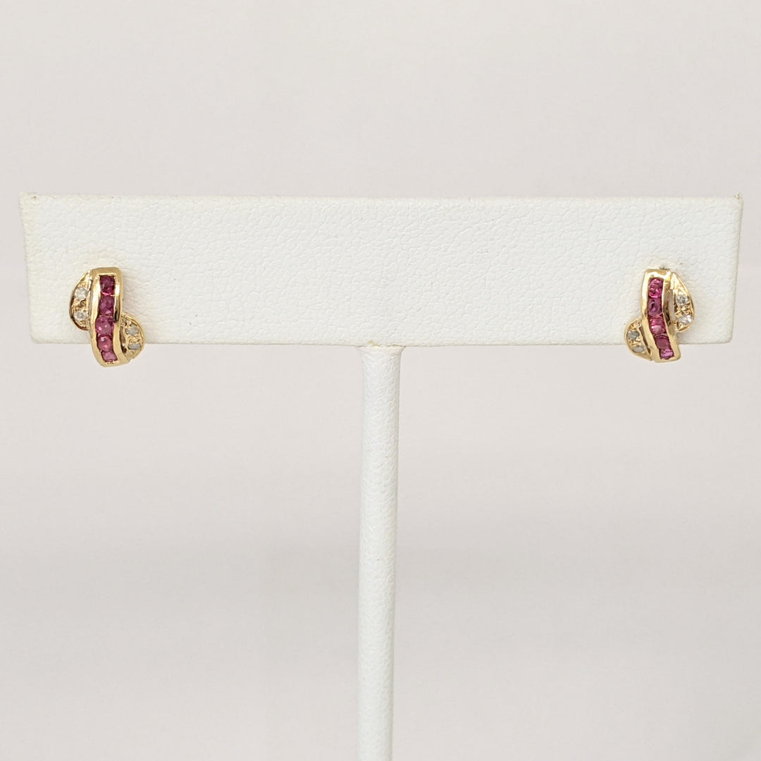 14K RUBY ROUND (10) 1.5MM WITH MELEE ESTATE EARRINGS 0.9 GRAMS