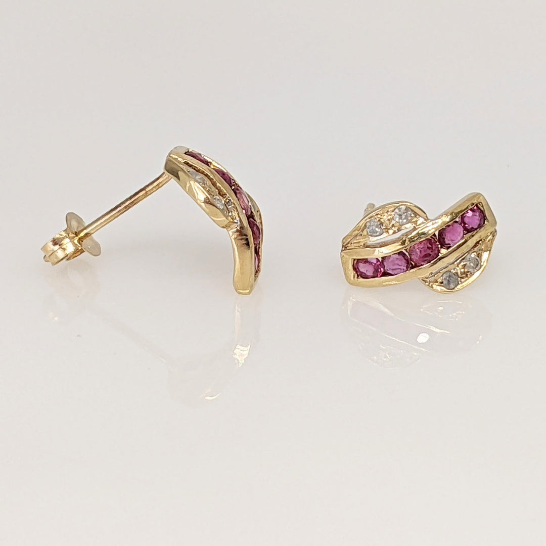 14K RUBY ROUND (10) 1.5MM WITH MELEE ESTATE EARRINGS 0.9 GRAMS