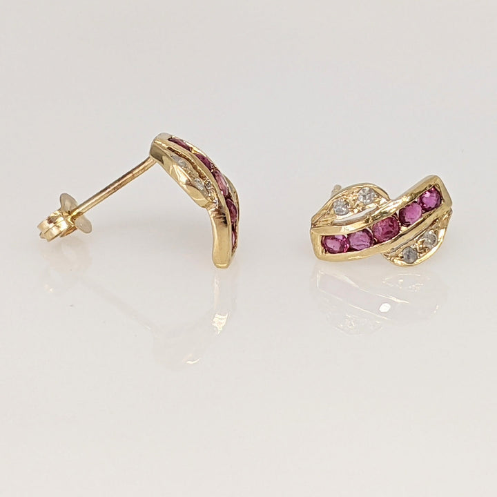 14K RUBY ROUND (10) 1.5MM WITH MELEE ESTATE EARRINGS 0.9 GRAMS