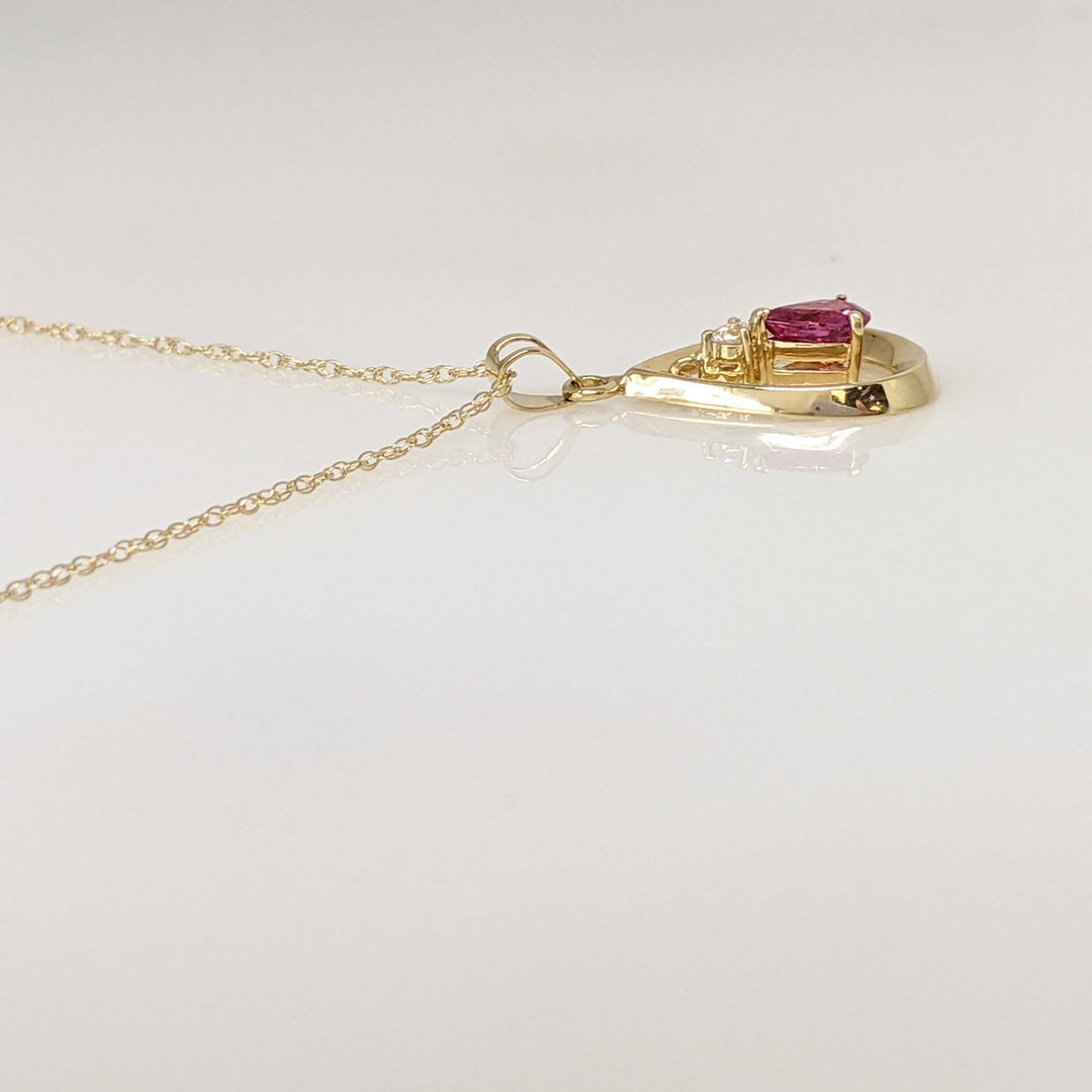 14K RUBY PEAR 4X5 WITH MELEE OPEN PEAR ESTATE PENDANT & CHAIN 1.8 GRAMS