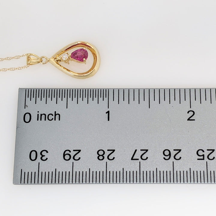 14K RUBY PEAR 4X5 WITH MELEE OPEN PEAR ESTATE PENDANT & CHAIN 1.8 GRAMS