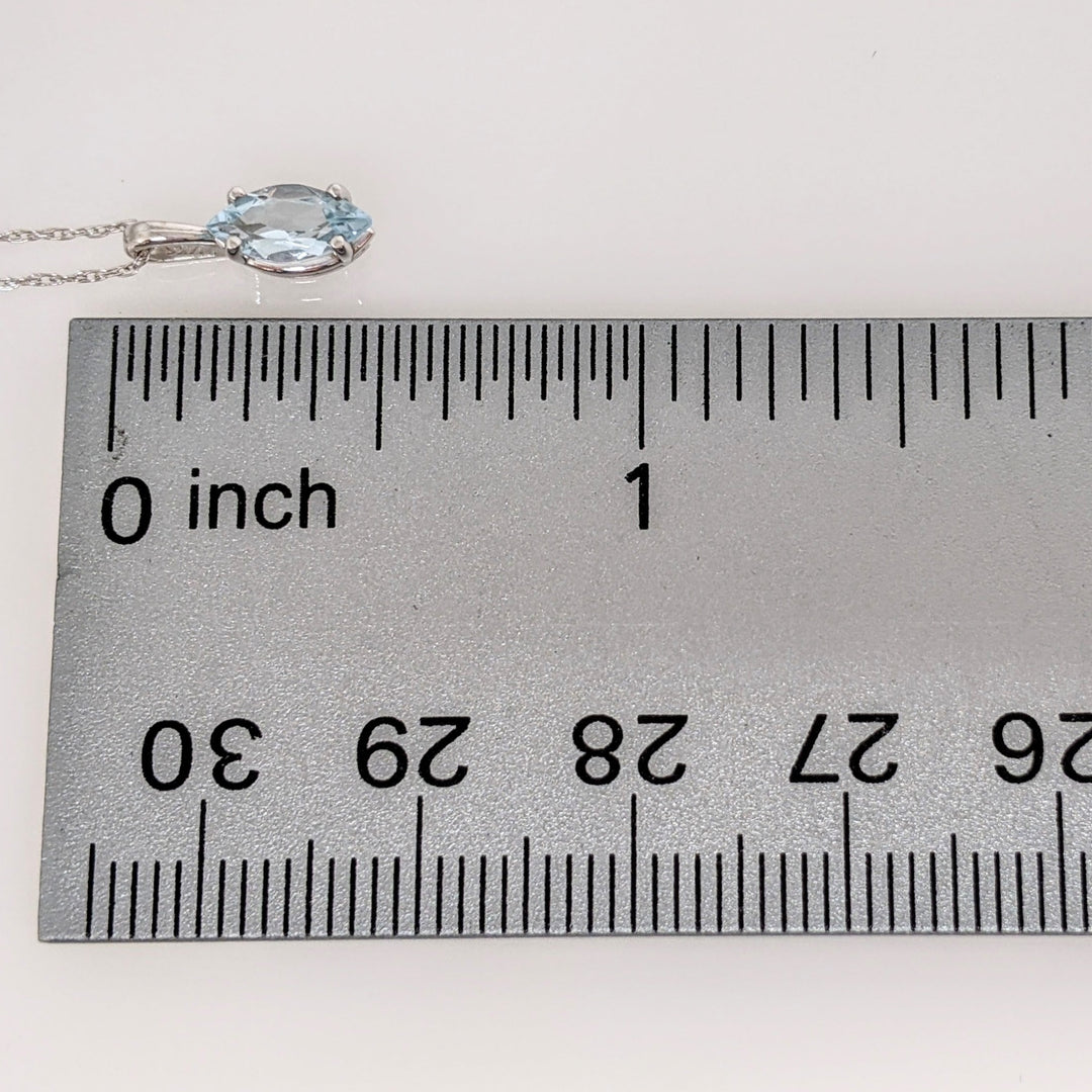 14K WHITE AQUAMARINE MARQUISE 4X8 ESTATE PENDANT & CHAIN 0.9 GRAMS