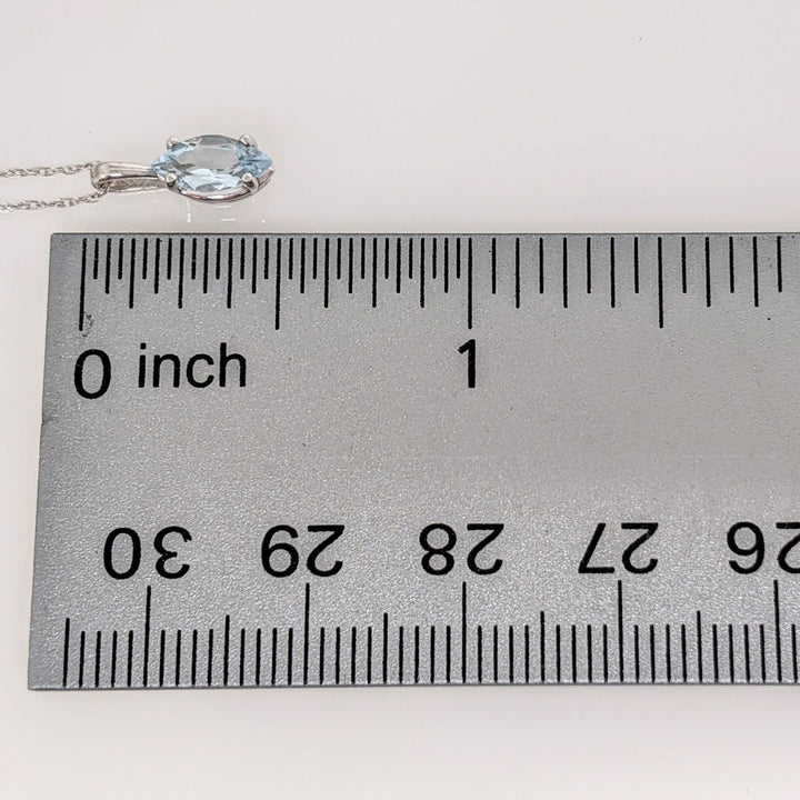 14K WHITE AQUAMARINE MARQUISE 4X8 ESTATE PENDANT & CHAIN 0.9 GRAMS