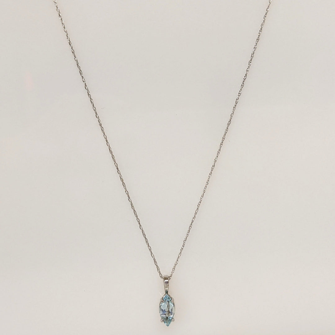 14K WHITE AQUAMARINE MARQUISE 4X8 ESTATE PENDANT & CHAIN 0.9 GRAMS