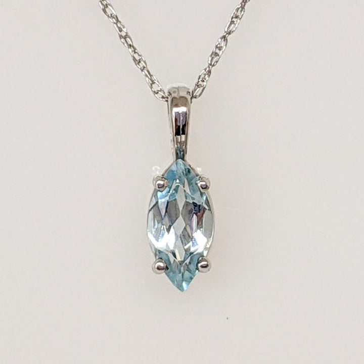14K WHITE AQUAMARINE MARQUISE 4X8 ESTATE PENDANT & CHAIN 0.9 GRAMS