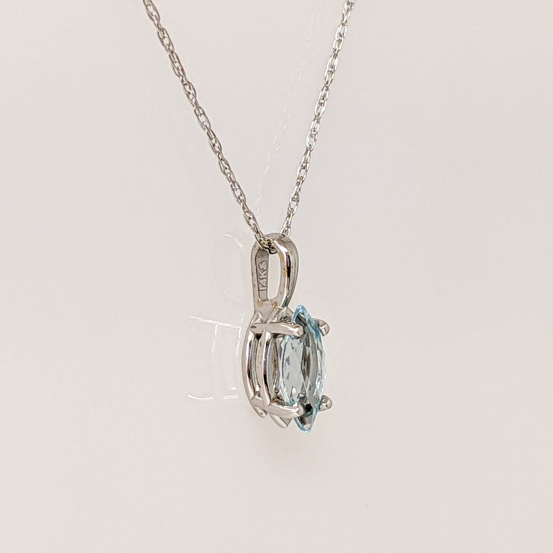 14K WHITE AQUAMARINE MARQUISE 4X8 ESTATE PENDANT & CHAIN 0.9 GRAMS