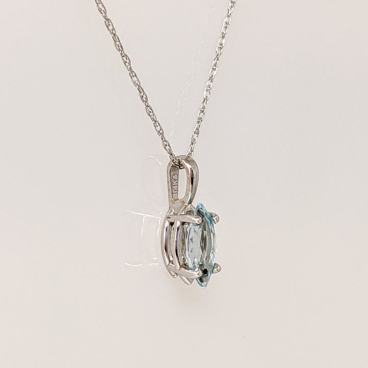 14K WHITE AQUAMARINE MARQUISE 4X8 ESTATE PENDANT & CHAIN 0.9 GRAMS