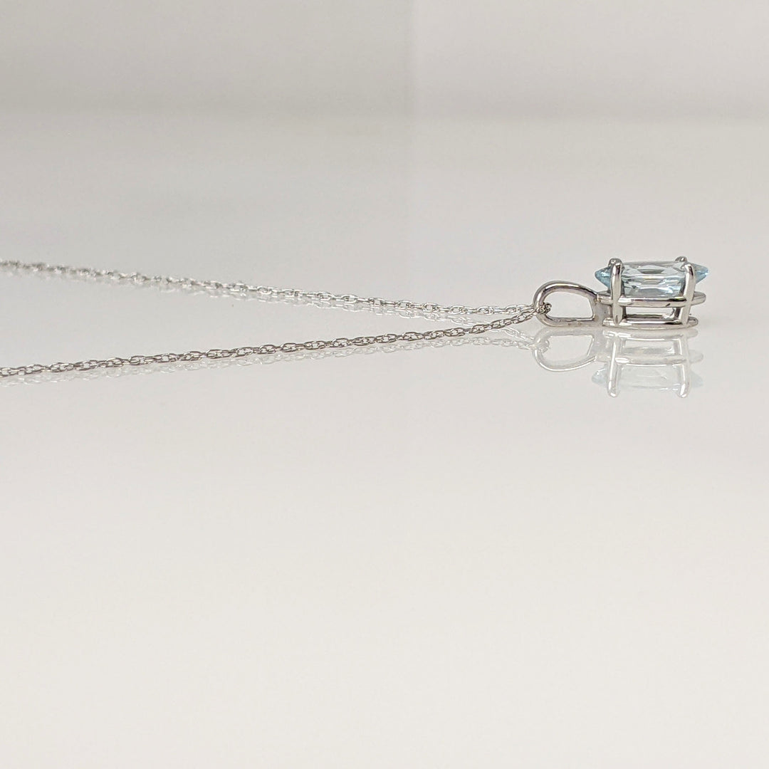 14K WHITE AQUAMARINE MARQUISE 4X8 ESTATE PENDANT & CHAIN 0.9 GRAMS