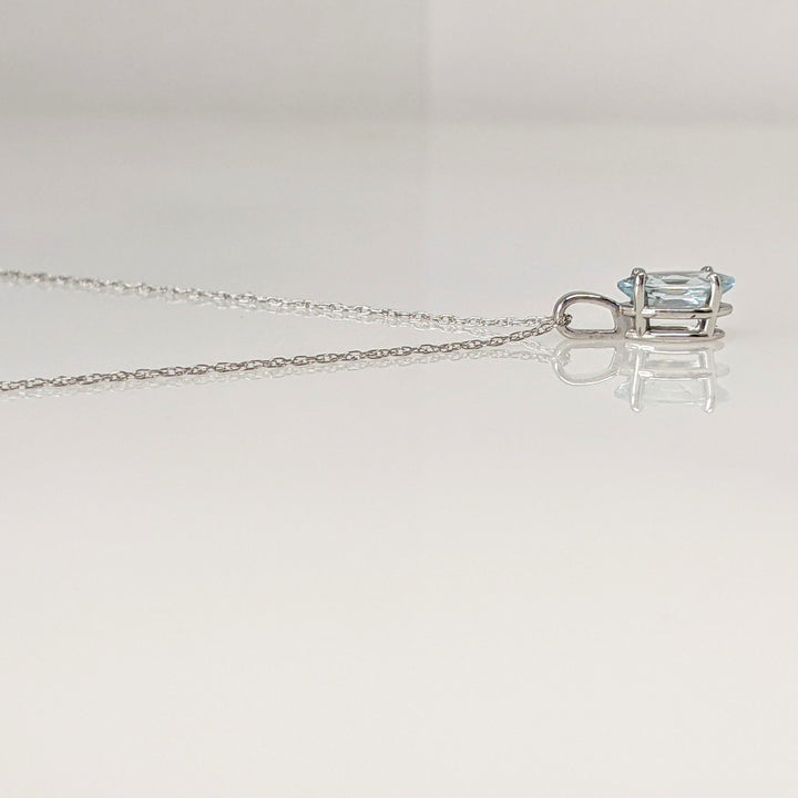 14K WHITE AQUAMARINE MARQUISE 4X8 ESTATE PENDANT & CHAIN 0.9 GRAMS