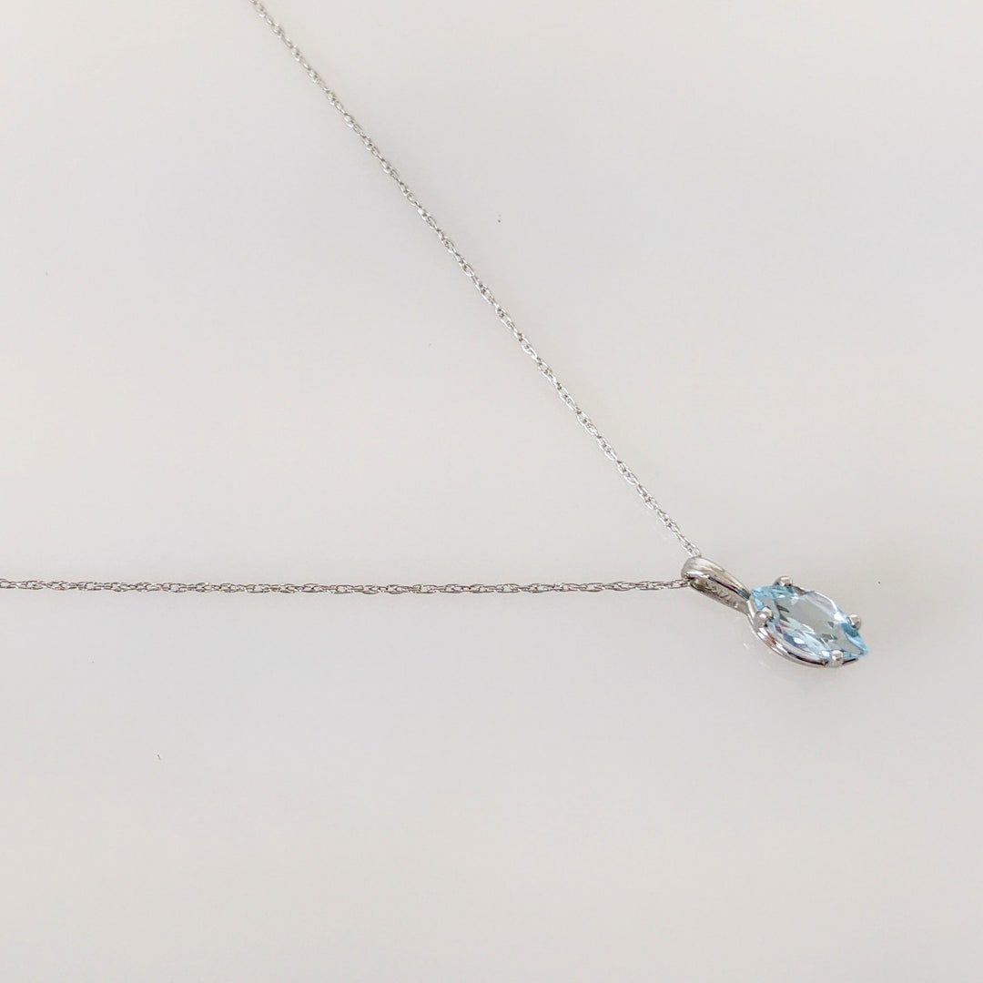14K WHITE AQUAMARINE MARQUISE 4X8 ESTATE PENDANT & CHAIN 0.9 GRAMS
