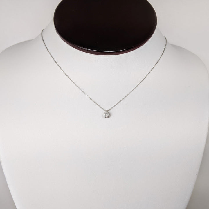 14K WHITE .10 CARAT TOTAL WEIGHT DIAMOND ROUND (8) DAINTY CLUSTER ESTATE PENDANT & CHAIN 1.1 GRAM