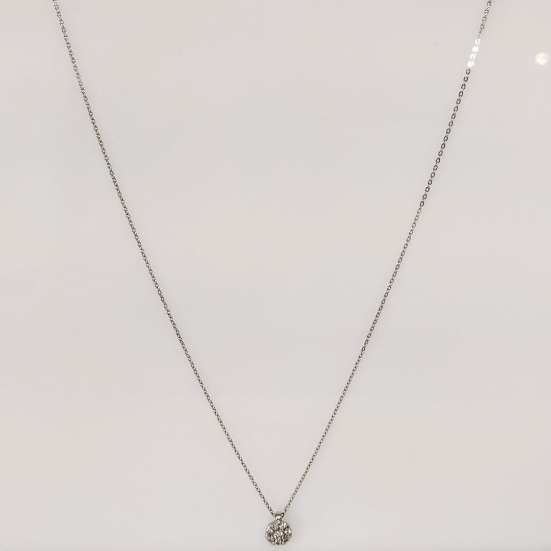 14K WHITE .10 CARAT TOTAL WEIGHT DIAMOND ROUND (8) DAINTY CLUSTER ESTATE PENDANT & CHAIN 1.1 GRAM