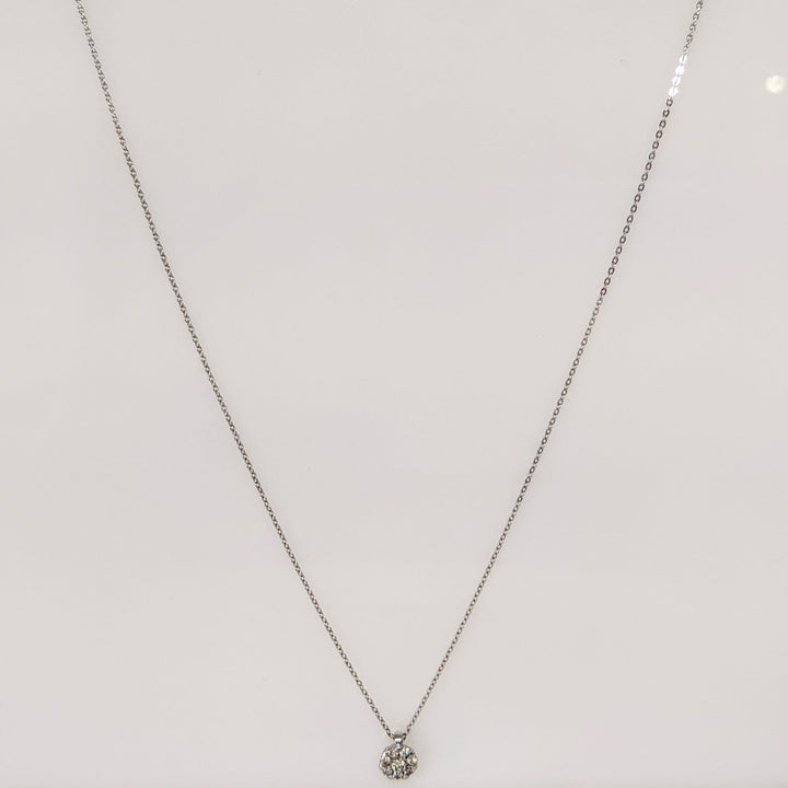 14K WHITE .10 CARAT TOTAL WEIGHT DIAMOND ROUND (8) DAINTY CLUSTER ESTATE PENDANT & CHAIN 1.1 GRAM