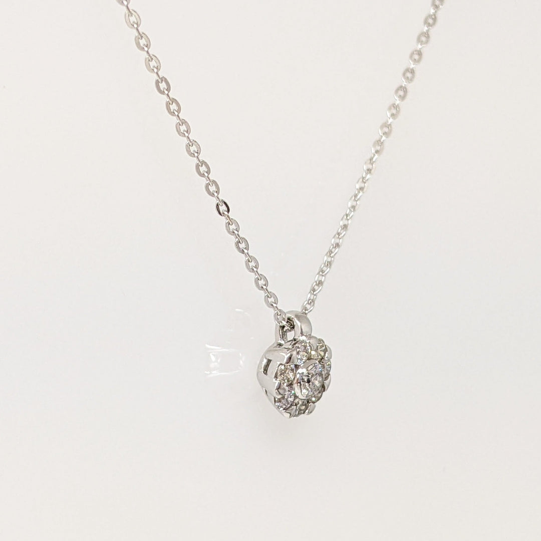 14K WHITE .10 CARAT TOTAL WEIGHT DIAMOND ROUND (8) DAINTY CLUSTER ESTATE PENDANT & CHAIN 1.1 GRAM