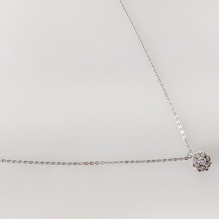 14K WHITE .10 CARAT TOTAL WEIGHT DIAMOND ROUND (8) DAINTY CLUSTER ESTATE PENDANT & CHAIN 1.1 GRAM