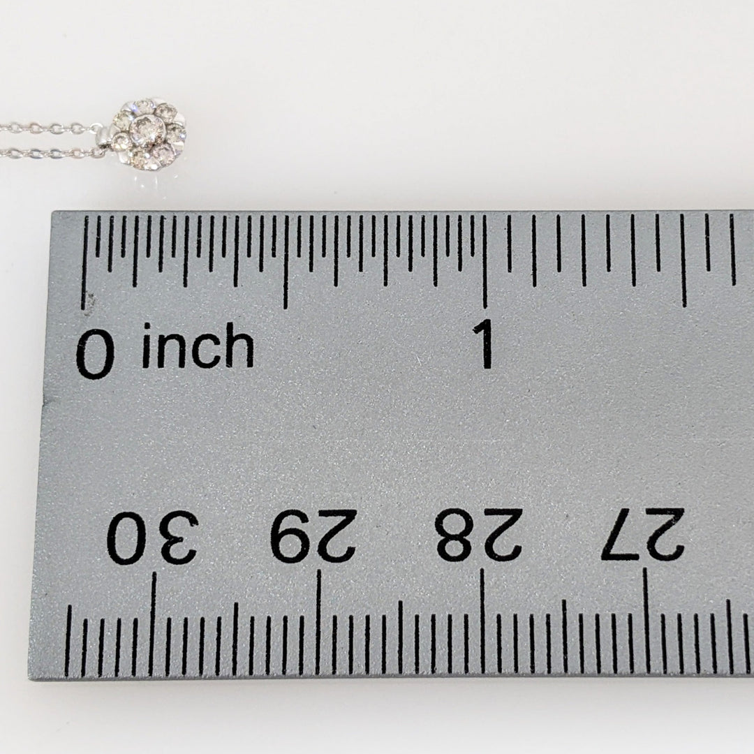 14K WHITE .10 CARAT TOTAL WEIGHT DIAMOND ROUND (8) DAINTY CLUSTER ESTATE PENDANT & CHAIN 1.1 GRAM