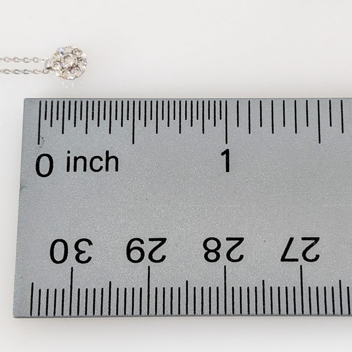 14K WHITE .10 CARAT TOTAL WEIGHT DIAMOND ROUND (8) DAINTY CLUSTER ESTATE PENDANT & CHAIN 1.1 GRAM