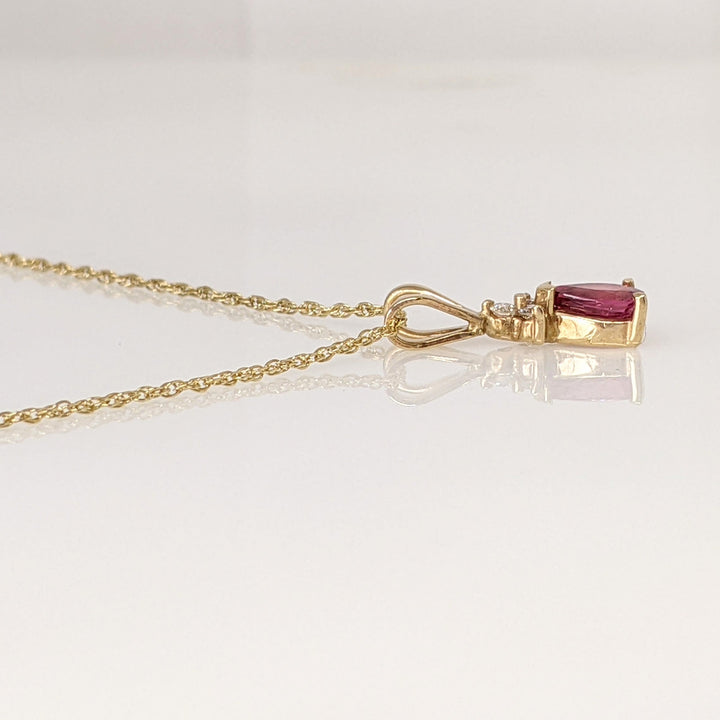14K RUBY PEAR 4X6 WITH (3) MELEE ESTATE PENDANT & CHAIN 1.7 GRAMS