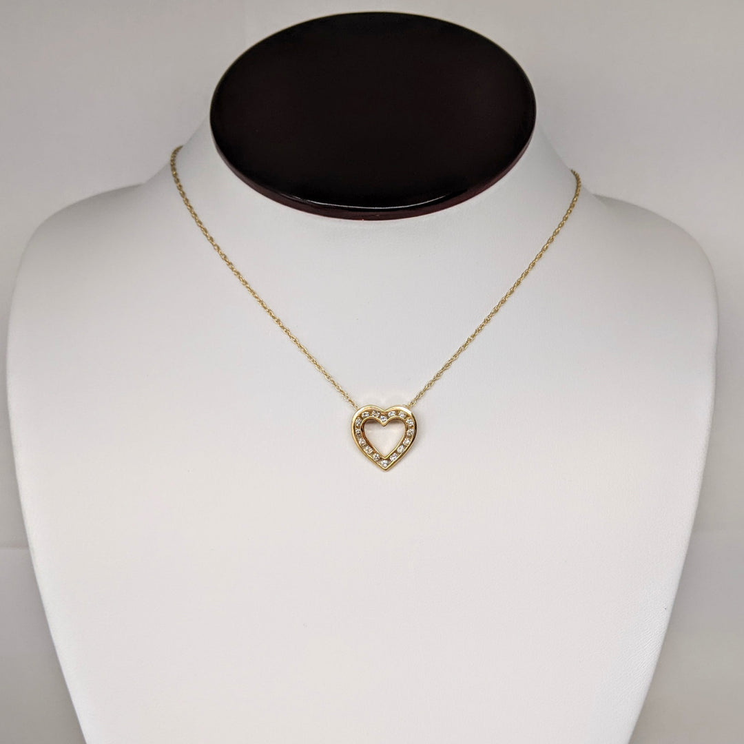 14K .40 CARAT TOTAL WEIGHT I1 I-J DIAMOND ROUND (16) CHANNEL SET ESTATE HEART PENDANT & CHAIN 2.7 GRAMS