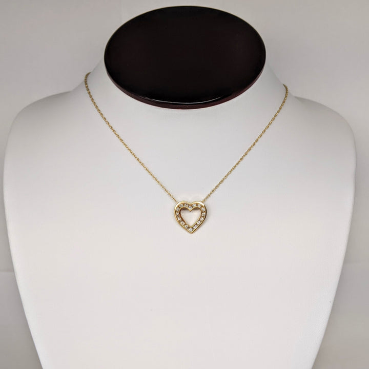14K .40 CARAT TOTAL WEIGHT I1 I-J DIAMOND ROUND (16) CHANNEL SET ESTATE HEART PENDANT & CHAIN 2.7 GRAMS