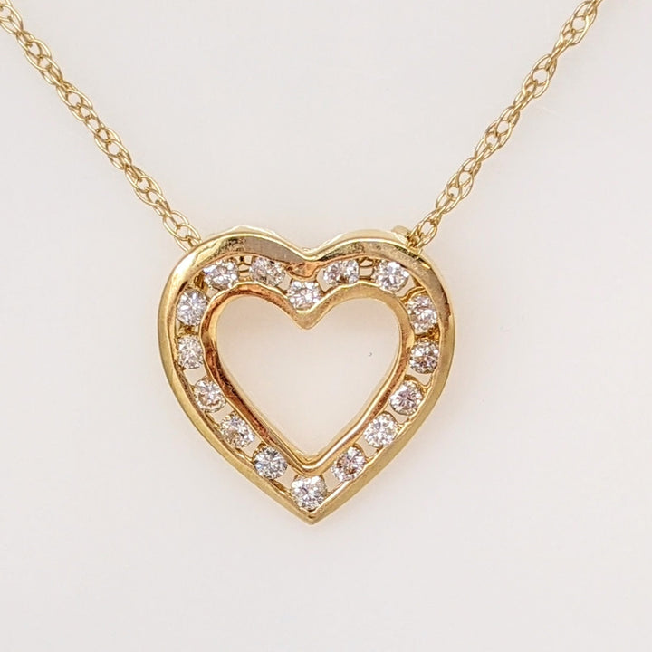 14K .40 CARAT TOTAL WEIGHT I1 I-J DIAMOND ROUND (16) CHANNEL SET ESTATE HEART PENDANT & CHAIN 2.7 GRAMS