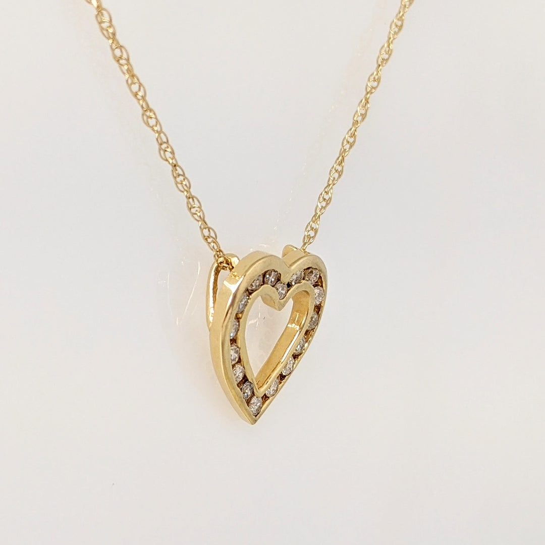 14K .40 CARAT TOTAL WEIGHT I1 I-J DIAMOND ROUND (16) CHANNEL SET ESTATE HEART PENDANT & CHAIN 2.7 GRAMS