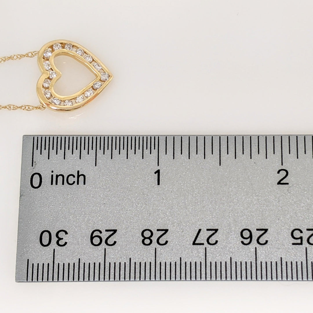 14K .40 CARAT TOTAL WEIGHT I1 I-J DIAMOND ROUND (16) CHANNEL SET ESTATE HEART PENDANT & CHAIN 2.7 GRAMS
