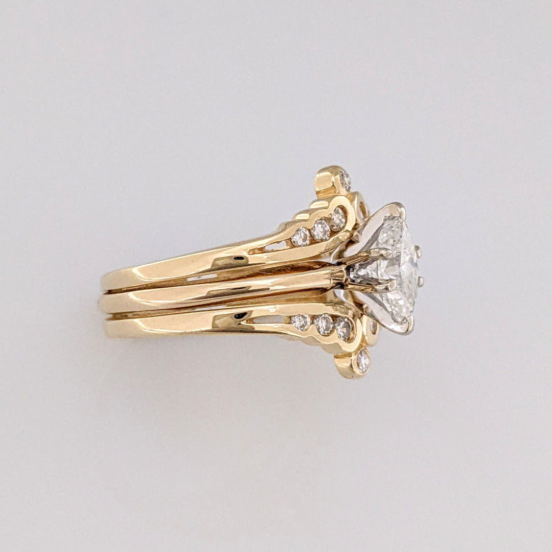 14K .82 CARAT TOTAL WEIGHT SI1-I1 H DIAMOND MARQUISE (1) ROUND (14) ESTATE RING 5.2 GRAMS