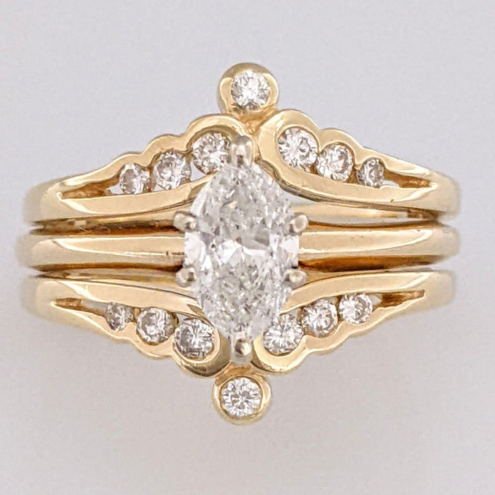 14K .82 CARAT TOTAL WEIGHT SI1-I1 H DIAMOND MARQUISE (1) ROUND (14) ESTATE RING 5.2 GRAMS