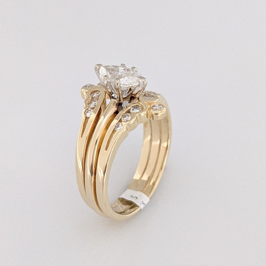 14K .82 CARAT TOTAL WEIGHT SI1-I1 H DIAMOND MARQUISE (1) ROUND (14) ESTATE RING 5.2 GRAMS