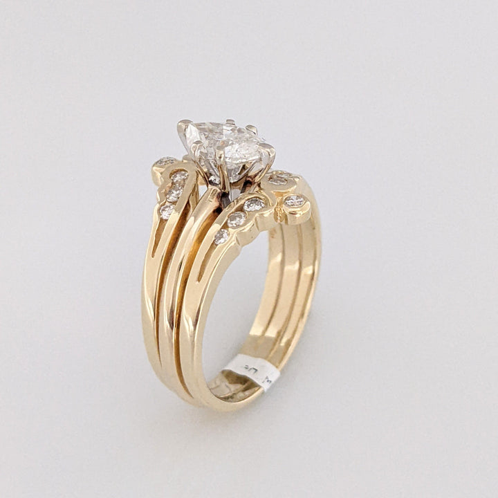 14K .82 CARAT TOTAL WEIGHT SI1-I1 H DIAMOND MARQUISE (1) ROUND (14) ESTATE RING 5.2 GRAMS
