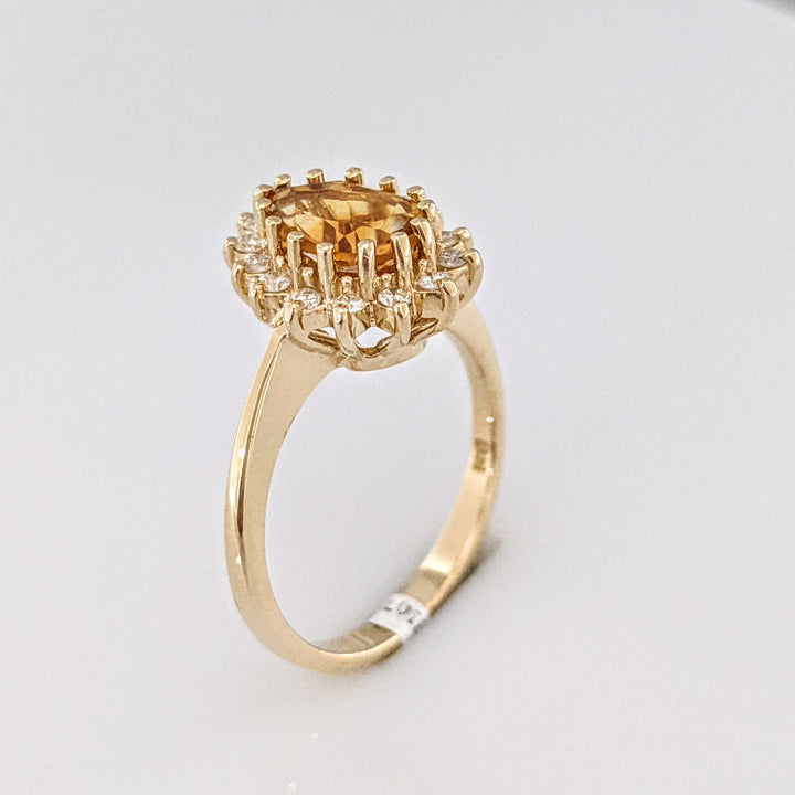 14K CITRINE PEAR 6X9 WITH .20 DIAMOND TOTAL WEIGHT ROUND (14) ESTATE RING 4.2 GRAMS
