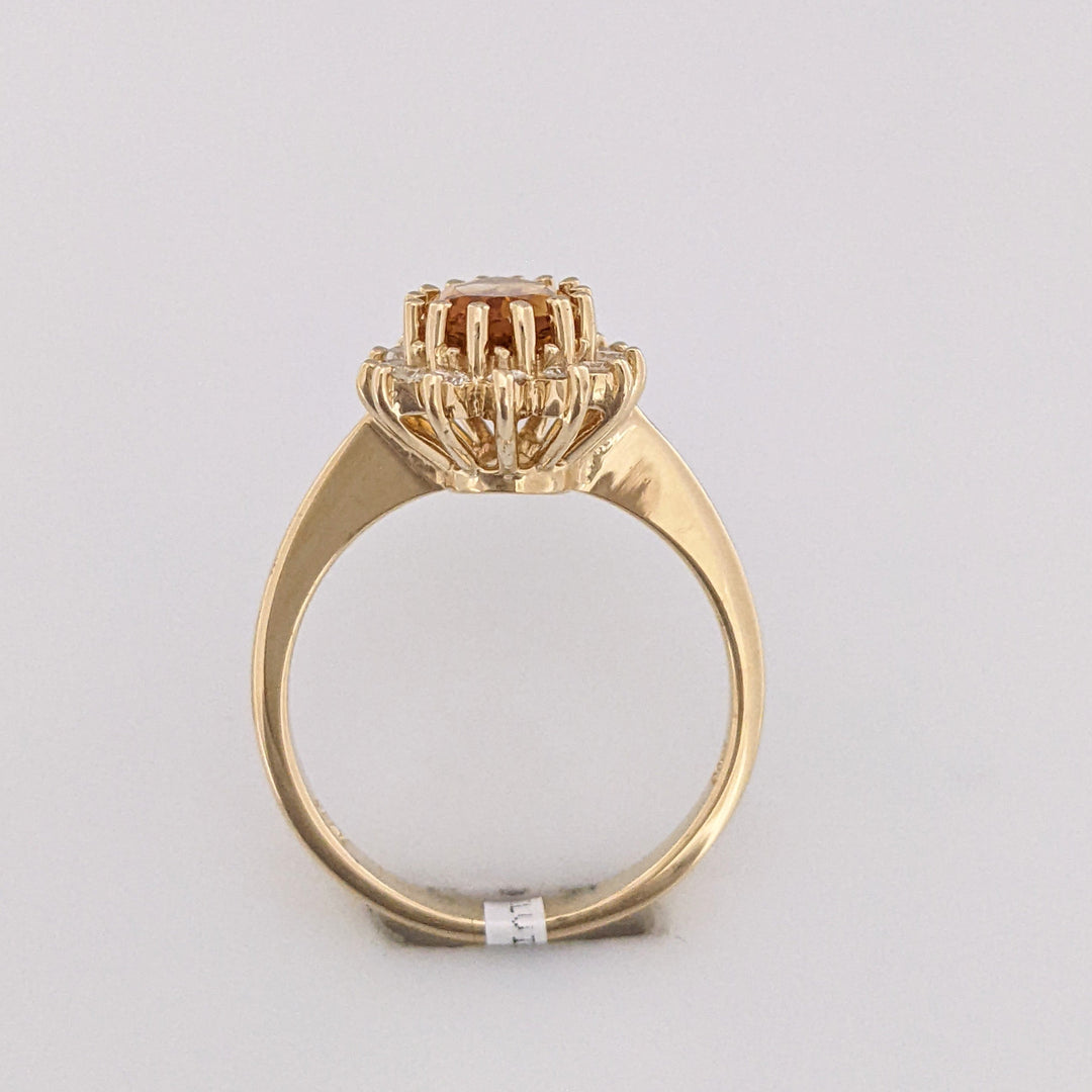 14K CITRINE PEAR 6X9 WITH .20 DIAMOND TOTAL WEIGHT ROUND (14) ESTATE RING 4.2 GRAMS