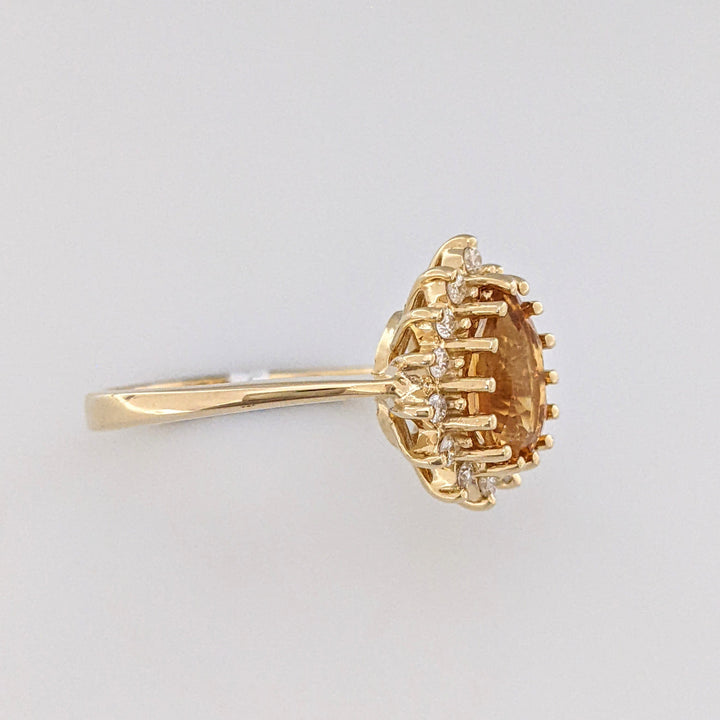 14K CITRINE PEAR 6X9 WITH .20 DIAMOND TOTAL WEIGHT ROUND (14) ESTATE RING 4.2 GRAMS