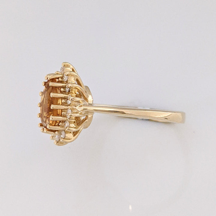 14K CITRINE PEAR 6X9 WITH .20 DIAMOND TOTAL WEIGHT ROUND (14) ESTATE RING 4.2 GRAMS