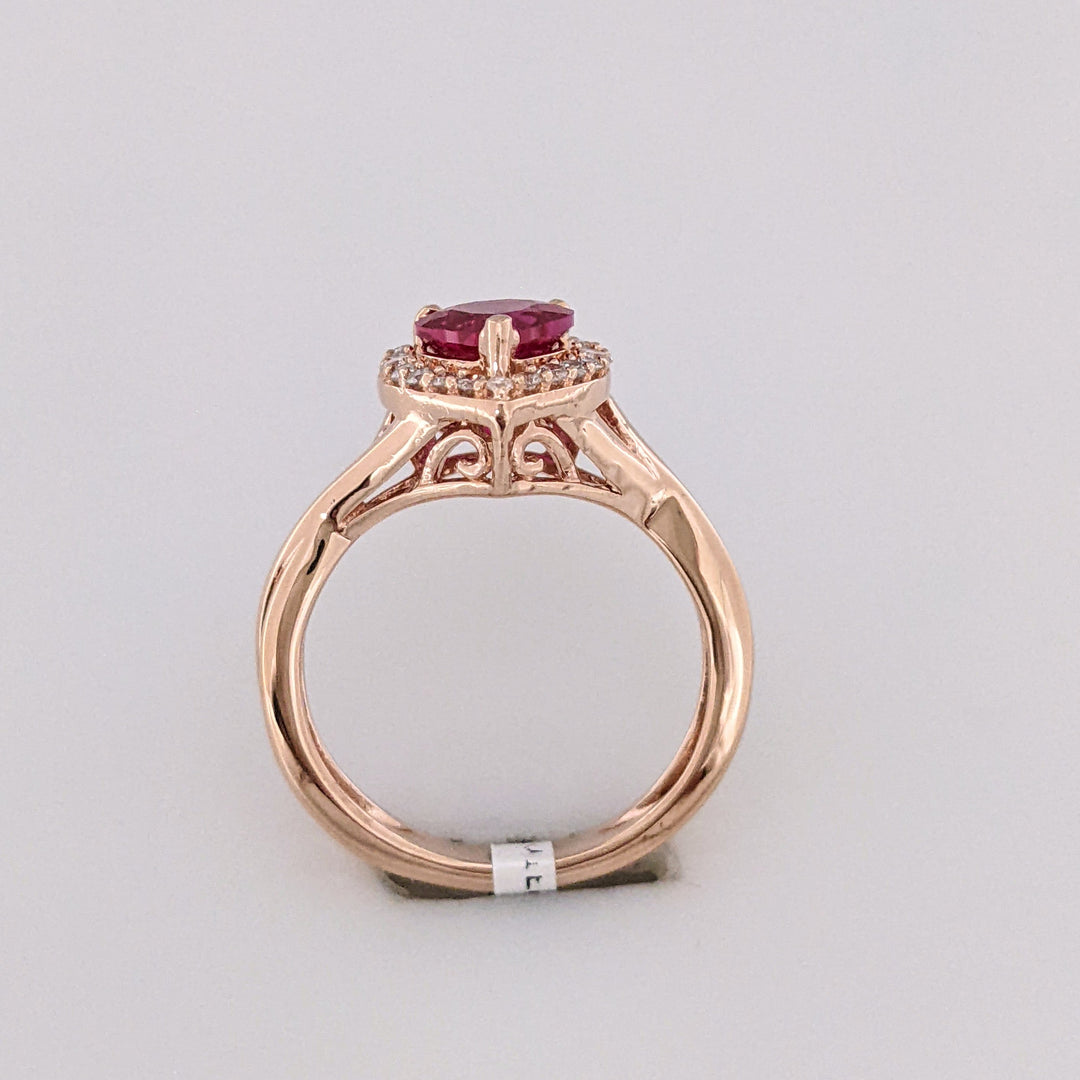 14K ROSE SYNTHETIC RUBY HEART 6MM WTIH (20) MELEE ESTATE RING 2.4 GRAMS
