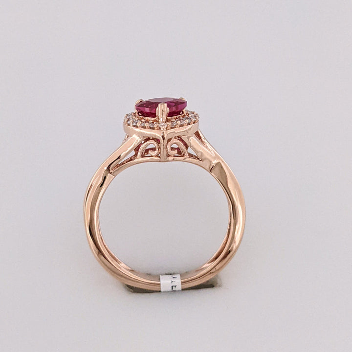 14K ROSE SYNTHETIC RUBY HEART 6MM WTIH (20) MELEE ESTATE RING 2.4 GRAMS