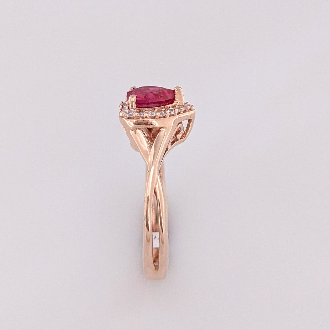 14K ROSE SYNTHETIC RUBY HEART 6MM WTIH (20) MELEE ESTATE RING 2.4 GRAMS