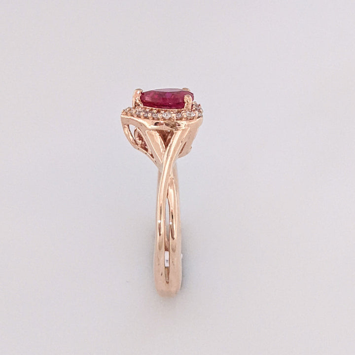 14K ROSE SYNTHETIC RUBY HEART 6MM WTIH (20) MELEE ESTATE RING 2.4 GRAMS