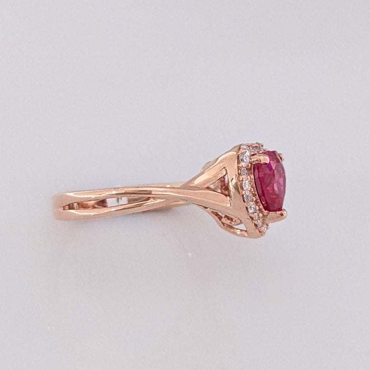 14K ROSE SYNTHETIC RUBY HEART 6MM WTIH (20) MELEE ESTATE RING 2.4 GRAMS