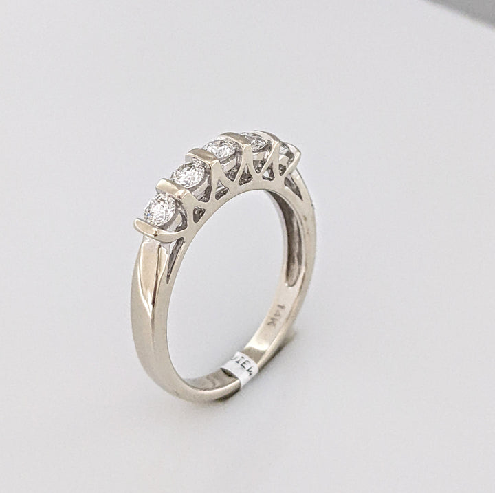 14K WHITE .40 CARAT TOTAL WEIGHT SI2 H DIAMOND ROUND (5) BAR SET ESTATE BAND 3.7 GRAMS